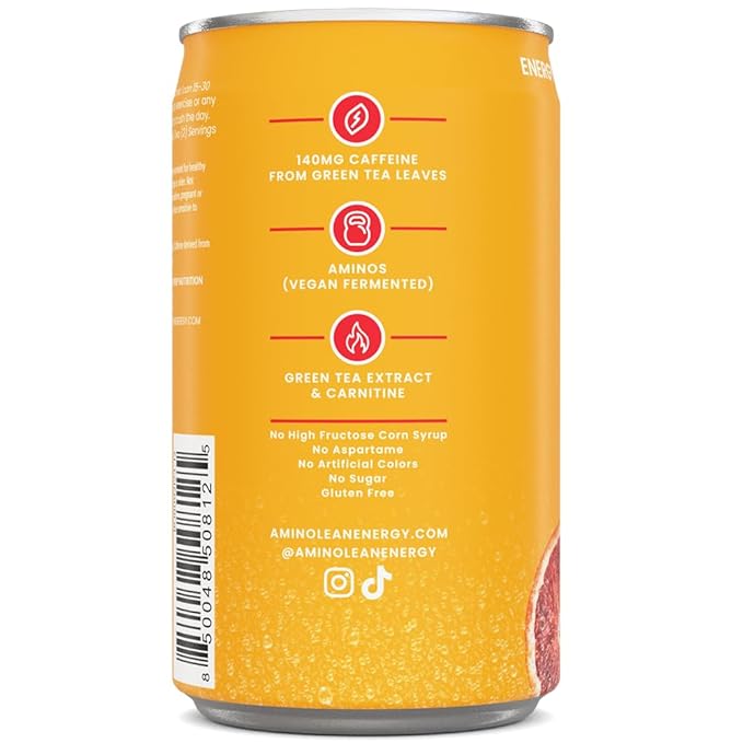 AminoLean Energy Drink MINIS – Sugar Free Anytime Energy with Natural Caffeine &amp Vegan Amino Acids for No Jitters Tingles or Crash Sparkling Blood Orange 8 oz 12 Pack