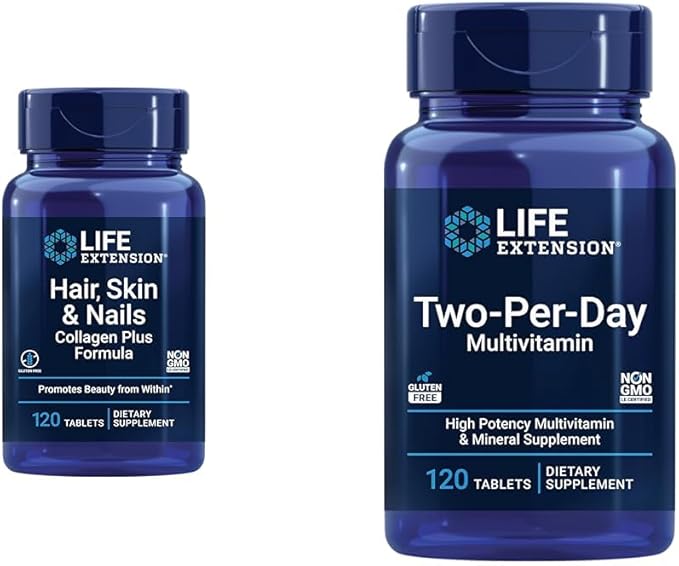 Life Extension Hair Skin &amp Nails Collagen Plus Formula with Multi-Vitamin &amp Mineral Supplement - 120 Count &amp 120 Tablets
