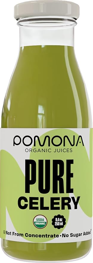 Pomona Organic Juices Pure Celery Juice 8.4 Ounce Bottle (Pack of 12) Cold Pressed Organic Juice Non-GMO No Sugar Added Not from Concentrate Gluten Free Kosher Certified Preservative Free