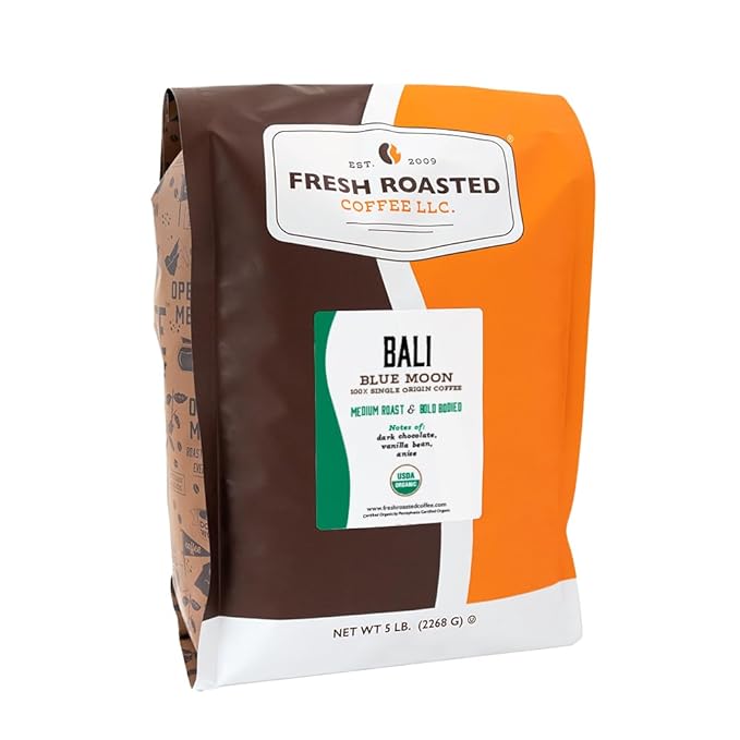 Fresh Roasted Coffee Organic Bali Blue Moon | USDA Organic Kosher | Medium Roast 5 lb (80 oz) Whole Bean