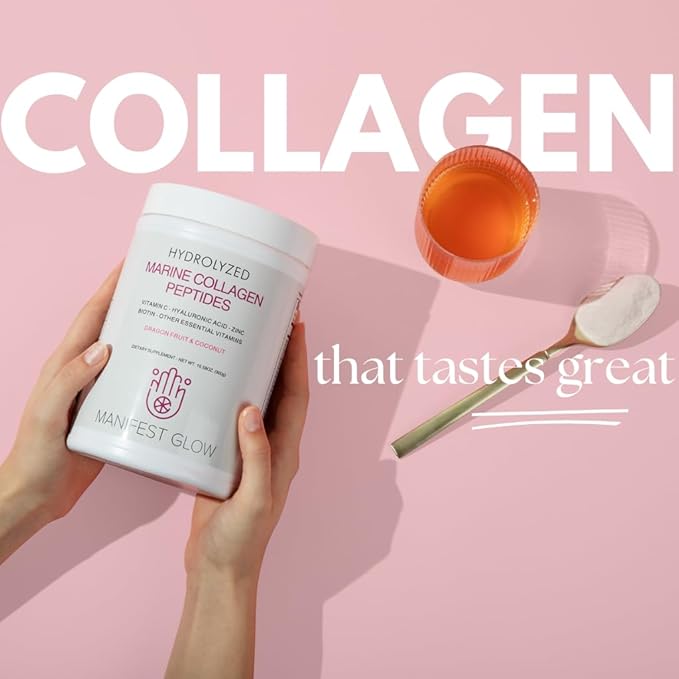 Marine Collagen Peptides - Dragon Fruit Coconut Water Pineapple - Vitamin C Hyaluronic Acid Copper Zinc Biotin Niacin D3 B-Complex - Hair Skin &amp Nails 30 Servings