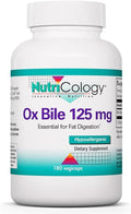 NutriCology Ox Bile 125 mg - Supports Fat Digestion - Delivers 125 mg Concentrated Bile Salts per Serving - Hypoallergenic &amp Vegetarian - 180 Servings - 180 Capsules