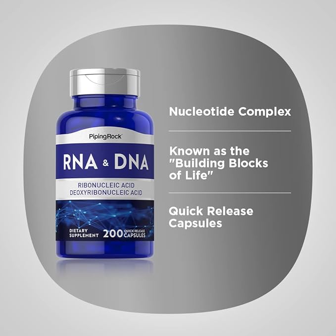 Piping Rock RNA DNA Supplement | 200 Capsules | Ribonucleic Acid &amp Deoxyribonucleic Acid Complex | Non-GMO Gluten Free