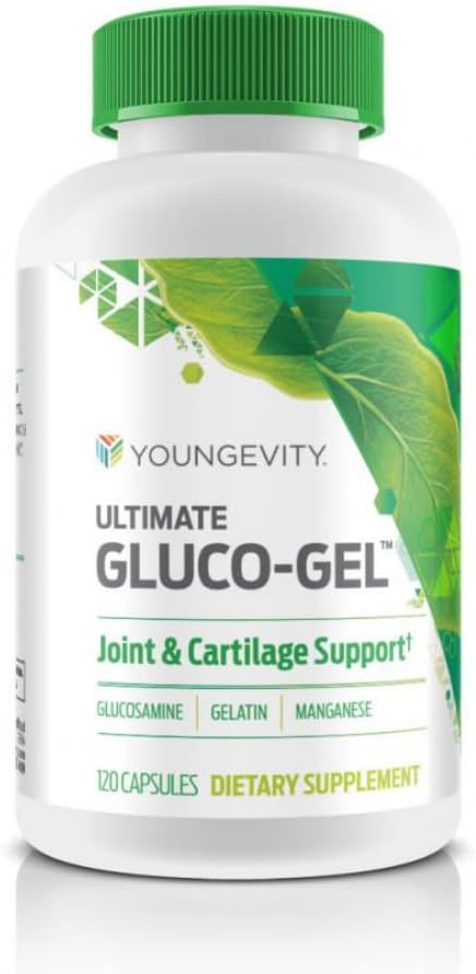 Youngevity Ultimate Gluco-Gel -for Tendons Bones &amp Cartilage | Contains Glucosamine Gelatin &amp Manganese | 120 Capsules | 1 Bottle