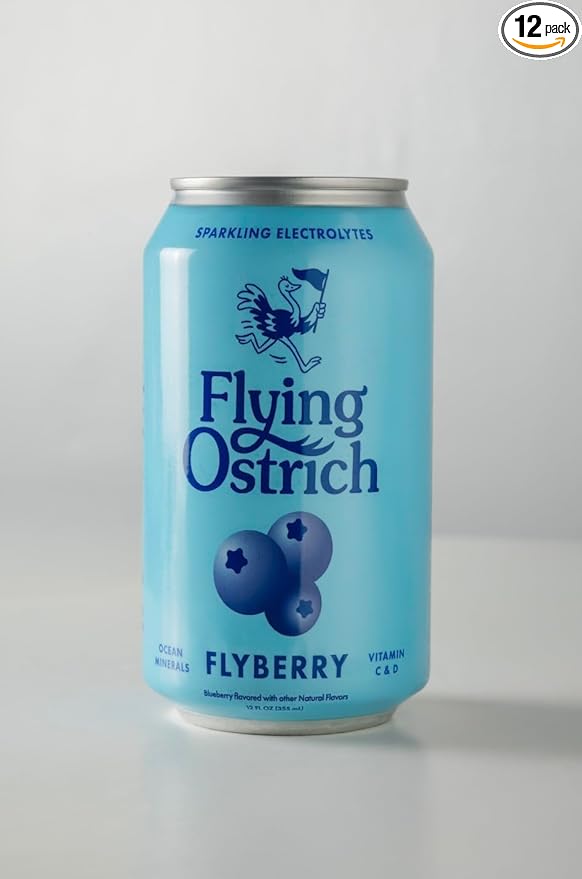 Flying Ostrich Flyberry Sparkling Electrolyte Hydration Drink - Blueberry Flavored with Ocean Minerals Magnesium &amp Vitamin C &amp D Low Sugar No Artificial Sweeteners 12 FL OZ Cans Pack of 1
