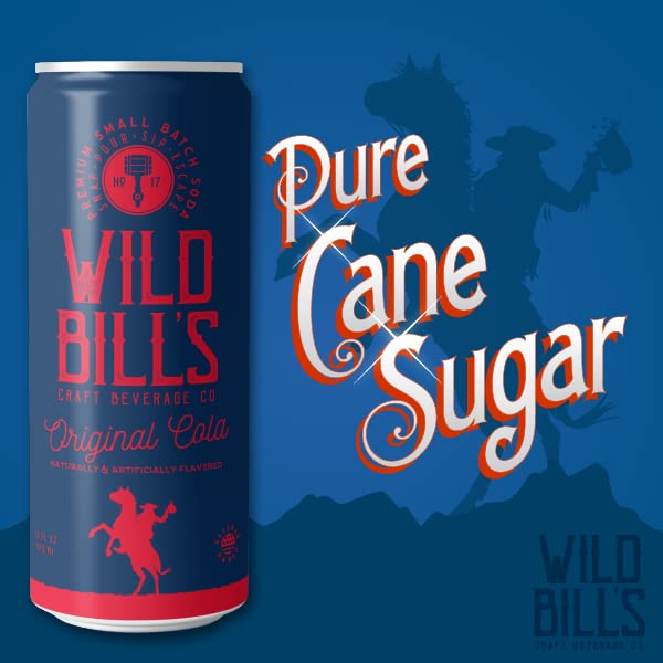 Wild Bill's Original Cola Soda Classic Craft Soda Pop Soft Drinks Sodas Made with Pure Cane Sugar Caffeine Free NO High Fructose Corn Syrup Gluten Free Vegan Low Sodium 12 Oz 12 Pack