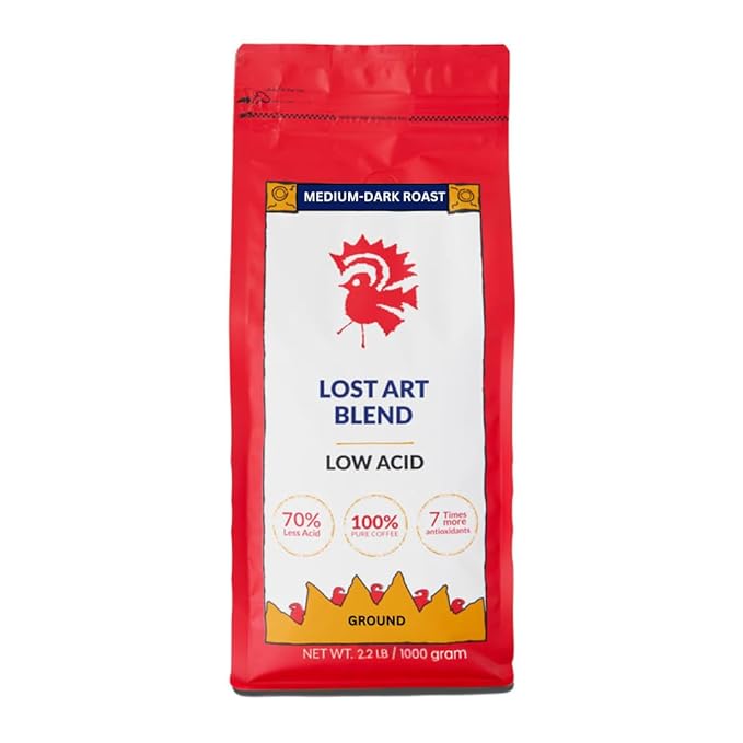 Puroast Low Acid Coffee Ground | Lost Art Blend Ground | Medium Roast | High Antioxidants &amp High pH |No Bitter Aftertaste | Reduced Heartburn &amp GERD | Suitable for Cold Brew - 2.2 LB