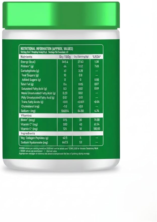 Vegetarian Collagen Supplements Powder by for Healthy Skin Hair &amp Nails 100G Guava Flavour with Biotin Vitamin C Vitamin E &amp Hyaluronates