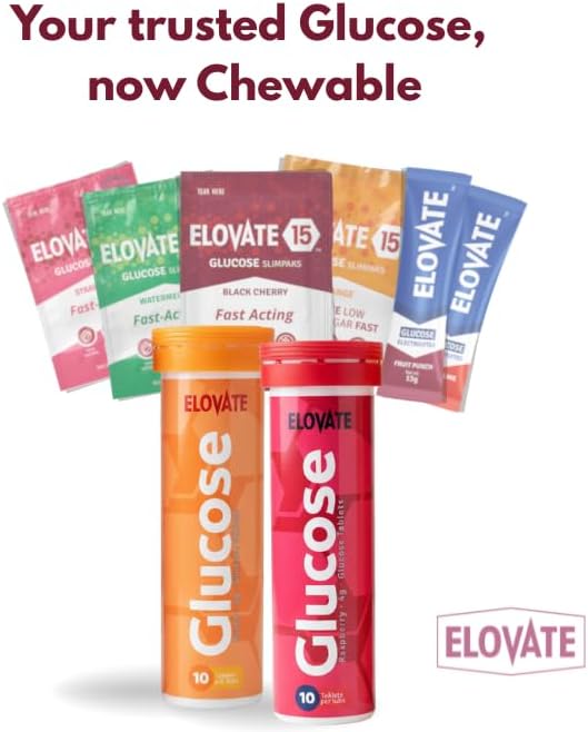 ELOVATE Fast Acting Glucose Tablets Peach Flavor – Raise Low Blood Sugar 15g Per Serving Chewable Gluten Free – 8 Tubes (80 Count)