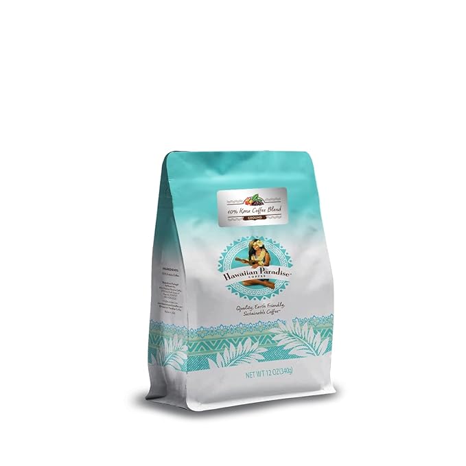 Hawaiian Paradise Coffee 10% Kona Coffee Blend Ground 12oz. Bag - Premium Rich Flavored Roast Bold Signature Brewed – 100% Arabica Gourmet Finest Beans