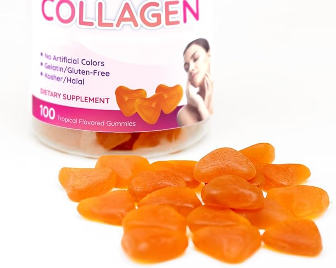 Collagen Gummies- Natural Marine Collagen for Women and Men- Collagen Supplements for Skin Hair Nails- Hydrolyzed Type 2 &amp 1 3- Replace Pills and Powders - No Gelatin Kosher Halal- 100 Ct.