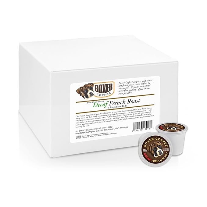 Boxer Coffee Decaf French Roast Single Serve Pods 48ct – Swiss Water Process Decaffeinated Dark Roast Coffee Pods – Specialty Grade Artisan – Compatible with Keurig K-Cup Brewers
