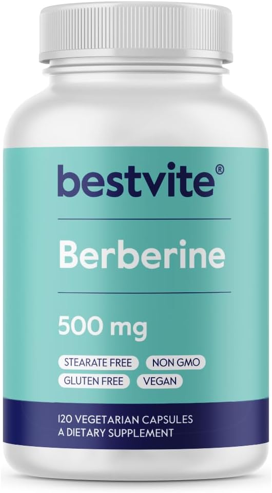 BESTVITE Berberine 500mg Per Capsule (120 Vegetarian Capsules) - No Fillers - No Stearates - No Flow Agents - Vegan - Gluten Free - Non GMO