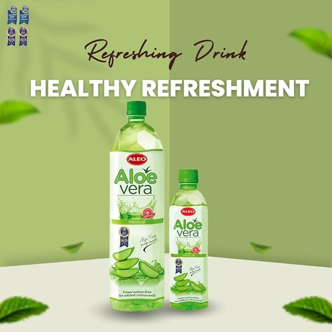 ALEO 0.5L x 24 Premium Aloe Vera Drink - Natural No Preservatives No Artificial Colors Superior Taste Award 2025