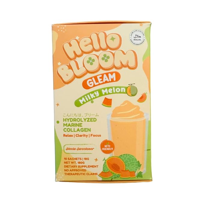 Hello Bloom Gleam Milky Powder Drink [10 Sachets x 18g] 6.3 Ounce (Pack of 1) Milky Melon