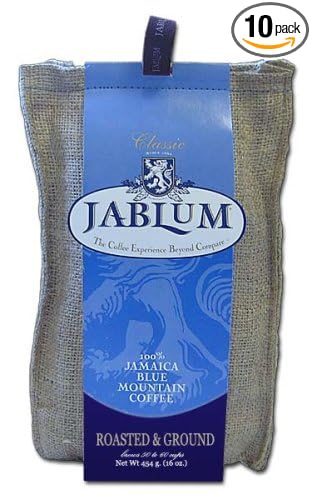 Jablum Jamaica Blue Mountain Coffee Ground 16 oz bag 10 pack