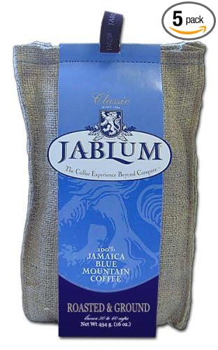 Jablum Jamaica Blue Mountain Coffee Ground 16 oz bag 5 pack