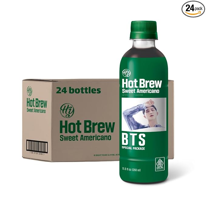 Korean Food HY Hot Brew Coffee Sweet Americano Ready-to-Drink Bottled Coffee 11.8 fl oz (350 mL) x 24 Bottles B.T.S Special Package