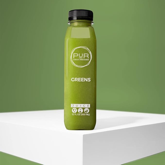 PUR Cold Pressed GREENS DAILY JUICE PACK – 6 Pack | Nutrient-Rich Green Juice with Kale Spinach Cucumber &amp Lemon | Cold-Pressed for Maximum Freshness