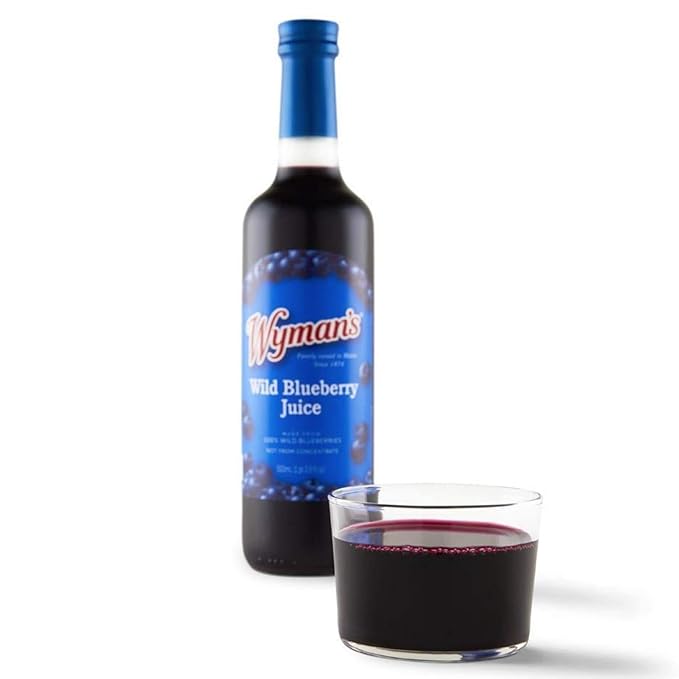 Wyman's Wild Blueberry Juice 100% Juice No Sugar Added Not From Concentrate Glass Bottled 500mL (12 Pack)