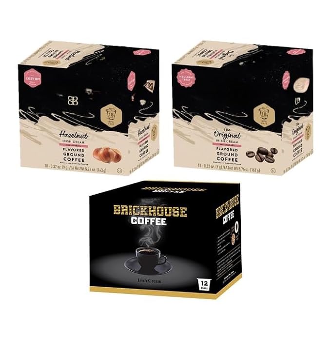 Irish Cream Single Serve Coffee Bundle with Brickhouse and Original irish cream and hazelnut 48 Single Serve Cups