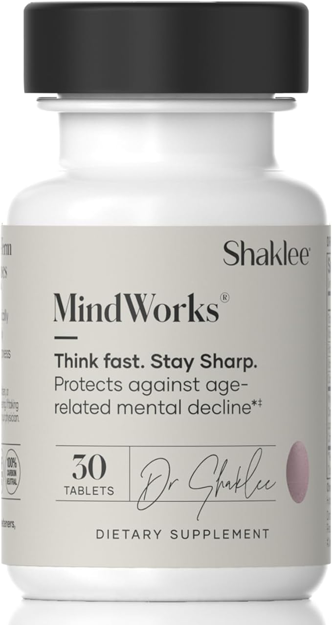 Shaklee MindWorks® - Brain Health Supplement for Brain Sharpness &amp Focus - Supported Nutrients &amp Extracts - Chardonnay Grape Seed Polyphenols Guarana Extract Vitamins B6 B12 Folate - 30 Ta