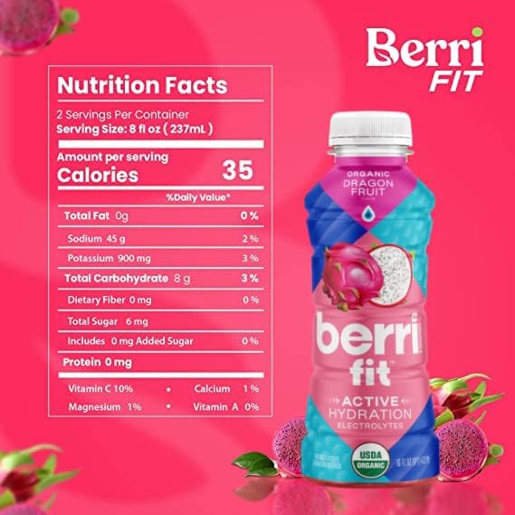 Berri Fit 3-Flavor Variety Pack | Organic Sports Drink Alternative | Natural Plant-Based Electrolytes - Certified Organic - Non-GMO - Low-Calorie Fitness Beverage - Paleo Friendly | 16oz | Pack of 12