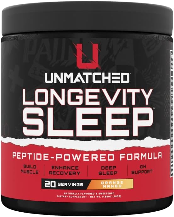 Unmatched Longevity Sleep | PeptiSleep Sleep &amp Recovery Formula with Melatonin Magnesium &amp Senactiv | Advanced Nighttime Support | 20 Servings (Orange Mango)
