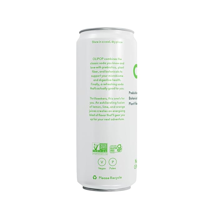 OLIPOP Sparkling Prebiotic Soda Ridge Rush Pantry Pack Packed with Prebiotics Fiber and Botanicals Gluten Free GMO Free 12oz Skinny Can (12 Pack)