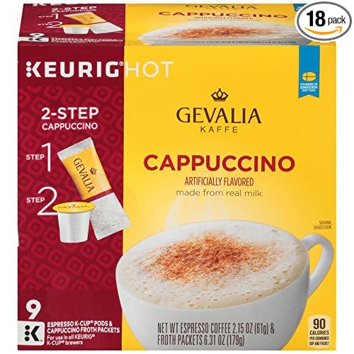 Gevalia Cappuccino K-CUP Pods and Froth Packets 9 Count (Pack of 6)