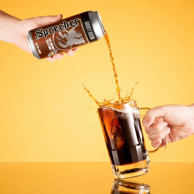 Sprecher Root Beer 16 fl oz Cans (12 Pack) Fire-Brewed Premium Craft Soda with Real Honey Caffeine Free Gluten Free Premium Soft Drink