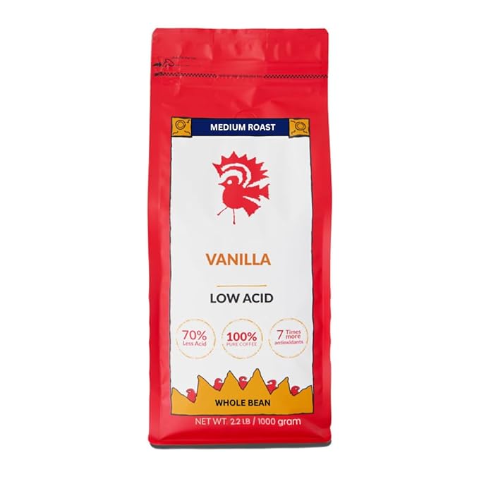 Puroast Low Acid Coffee Whole Bean | Vanilla Whole Bean | Flavored Coffee | High Antioxidants &amp High pH |No Bitter Aftertaste | Reduced Heartburn &amp GERD | Suitable for Cold Brew - 2.2 LB
