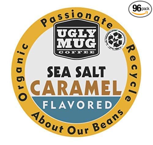 Ugly Mug Coffee Signature Organic Flavored Single Serve Bio-degradable UGLY CUPS (Keurig Compatible) | Sea Salt Caramel Flavored (96 Pack)