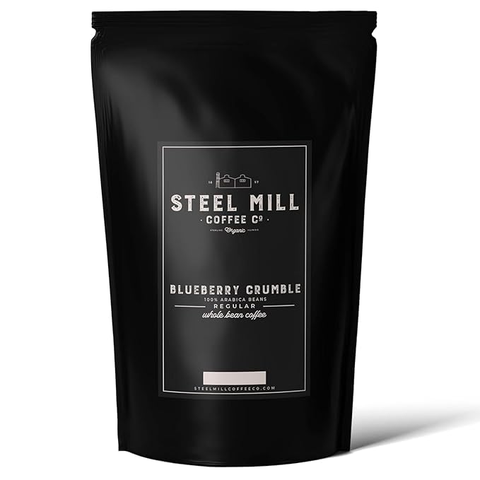 Steel Mill Coffee Co. Blueberry Crumble Flavored Coffee – Whole Bean – Medium Roast – 100% Arabica Beans – Vegan – Sugar-Free – Gluten-Free – Gourmet Coffee – 2lb Bag