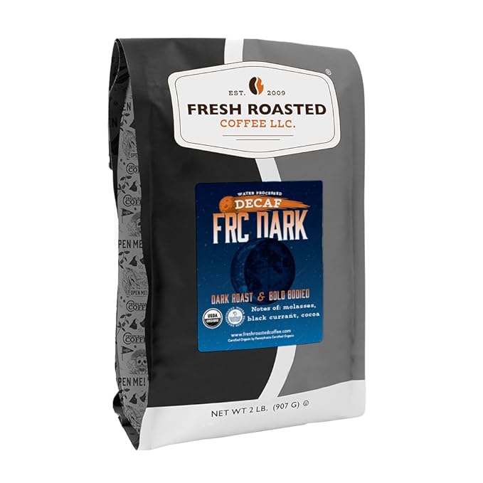 Fresh Roasted Coffee Organic FRC Dark Water-Processed Decaf | USDA Organic Kosher | Dark Roast 2 lb (32 oz) Ground