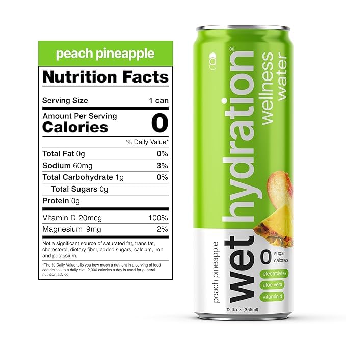 Wet Hydration Zero Calorie Functional Wellness Water - 4 Flavors Variety Pack (12 Ounce Cans Pack of 12) - Flavored Water Hydration Drink No Sugar No Artificial Ingredients Zero Calories (Packa