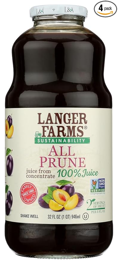 L&ampA Juice 32oz Glass Bottle (Pack of 4) Select Flavor Below (All Prune) by La-Co
