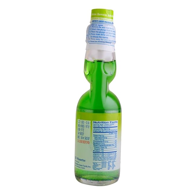 Shirakiku Ramune Drink Melon Carbonated Marble Soft Drink of Japan 6.76 oz (Pack of 6)