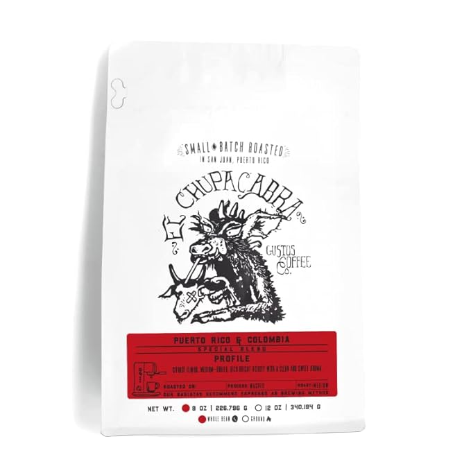 EL CHUPACABRA by Gustos Coffee | Puerto Rican &amp Colombian Medium Roast Whole Bean Coffee Blend | (1 8oz)