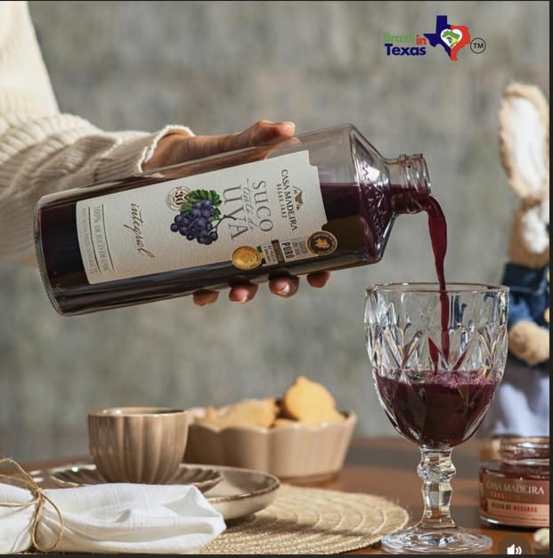 Suco Tinto de Uva Casa Madeira 1L | Pack of 3x1L | 100% Brazilian Grape Juice + Silicone Bracelet Souvenir | Brazil in Texas