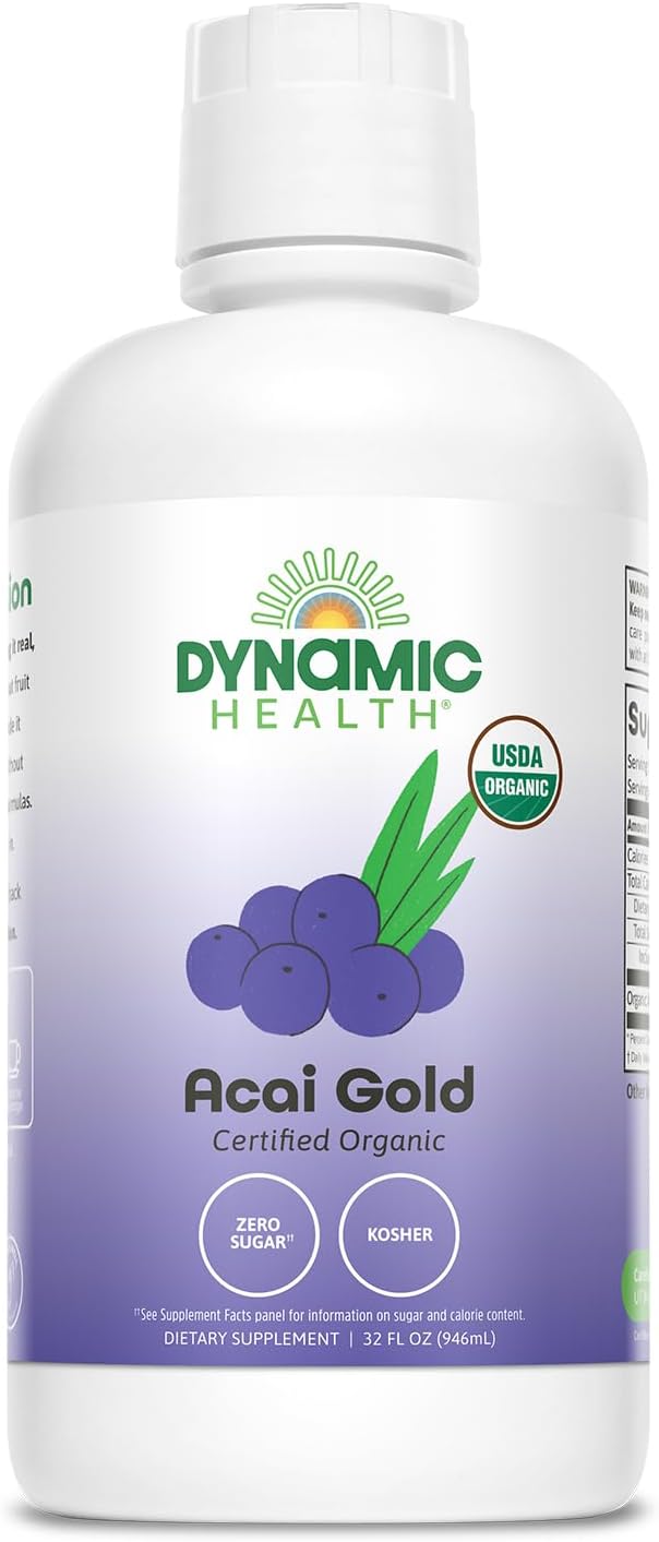 Dynamic Health Acai Gold | Organic Acai 100% Juice | Vegetarian No Gluten or BPA Dietary Supplement | 32oz 32 Serv