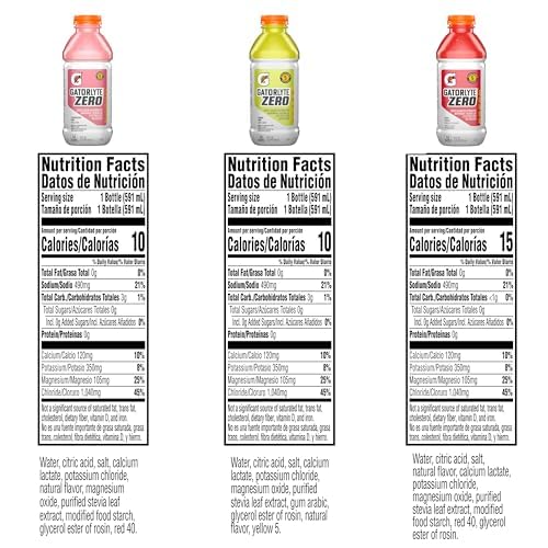Gatorlyte Zero Rehydration Electrolyte Drink 3 Flavor Variety Pack Specialized Blend of 5 Electrolytes Zero Sugar No Artificial Sweeteners or Artificial Flavors 20 fl oz Bottles (12 Pack)