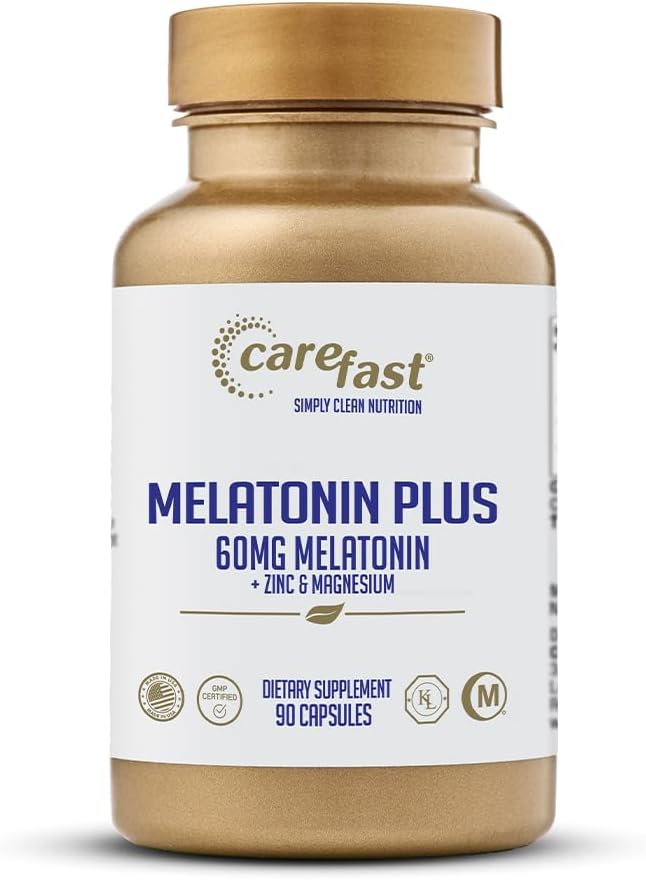 60mg Melatonin Plus Extra Strength High Dose Sleep Supplement 90 Capsules - Veggie Capsules - Fast Acting Formulated by Dr Shallenberger with Zinc &amp Magnesium for Maximum Quick Absorption