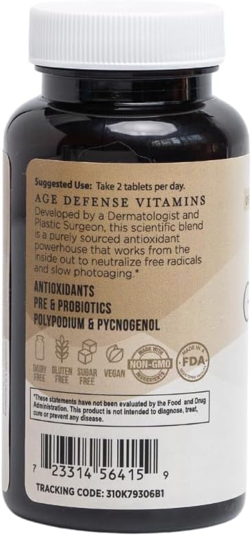 Age Defense Vitamins - Dermatologist and Plastic Surgeon Developed to Fight photoaging and Melasma Polypodium Leucotomos Antioxidant Formula – Vegan Gluten-Free – 60 Capsules