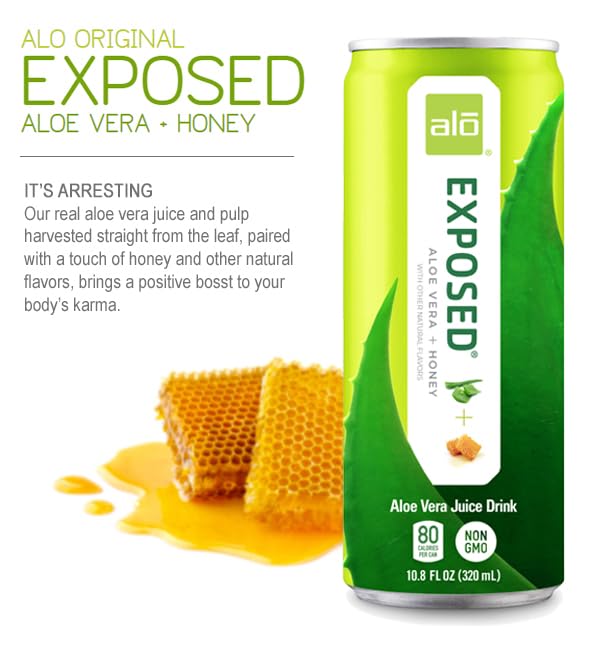 ALO Drink |ALO Exposed Aloe Vera Juice Drink | Original Flavor with Honey | 12 Pack | 10.8 FL OZ (320mL) Cans