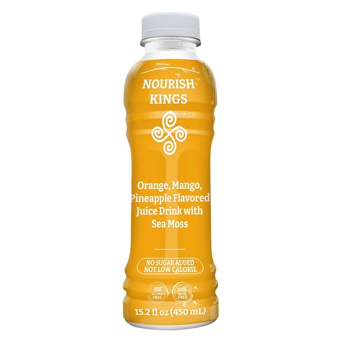 Nourish Kings- Sea Moss drink with Mango Pineapple and Orange Juice No Added Sugars or Preservatives 12 pack of 15.2 Fl oz Bottles