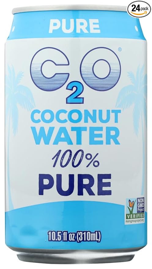 C2O Pure Coconut Water | Plant Based | Non-GMO | No Added Sugar | Essential Electrolytes | 10.5 Fl Oz (Pack of 24)
