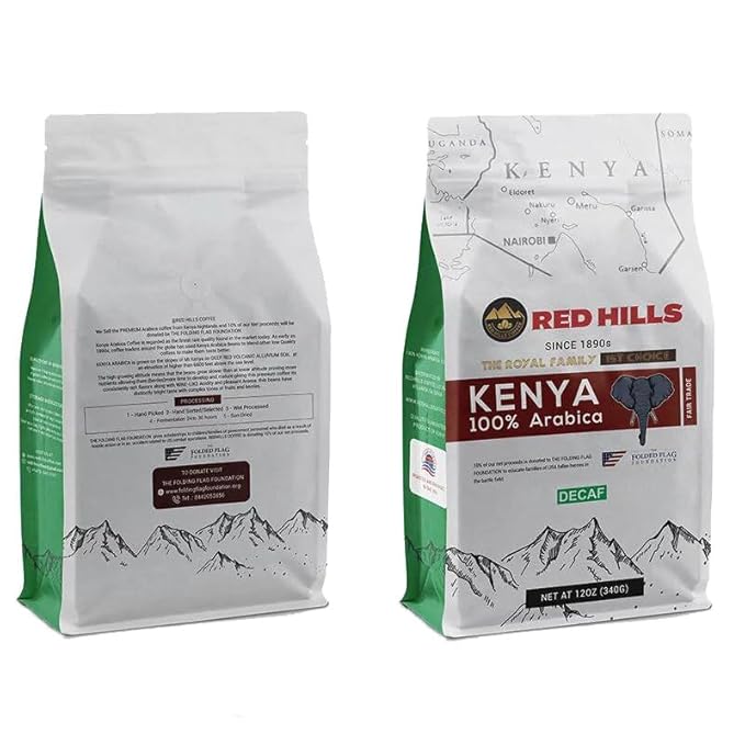 RED HILLS KENYA DECAF ROAST Coffee 100% Arabica Fresh Roasted Coffee (Decaf 1 LB)