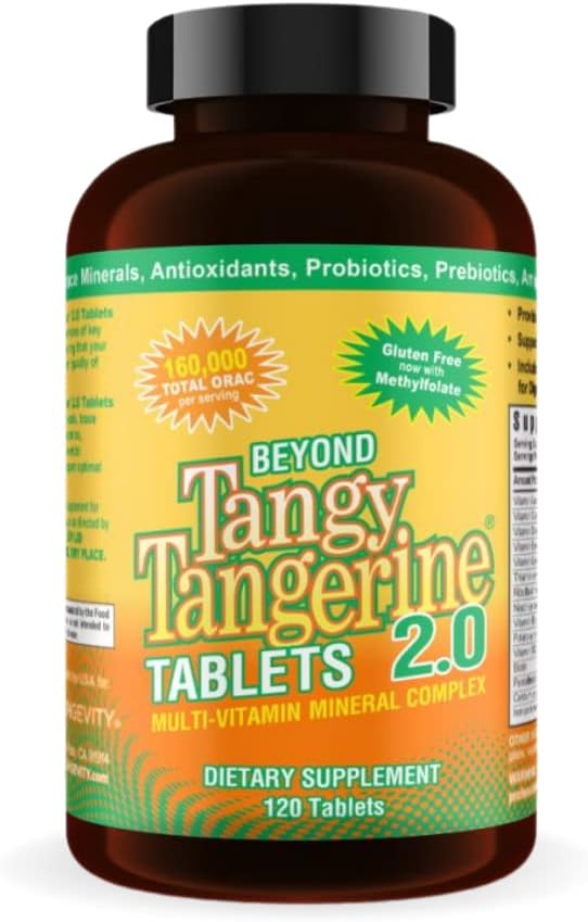 Youngevity Beyond Tangy Tangerine 2.0 Multi-Vitamin &amp Mineral Complex - Made with Natural &amp Whole Foods | 160000 ORAC | 120 Tablets | 1 Bottle