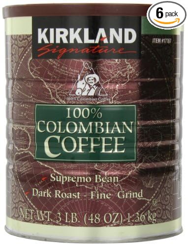 Signature 100 Percent Colombian Coffee Supremo Bean Dark Roast-Fine Grind 3 Pound (Pack of 6)